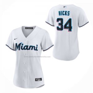 Camiseta Beisbol Mujer Miami Marlins Liam Hicks Primera Replica Blanco