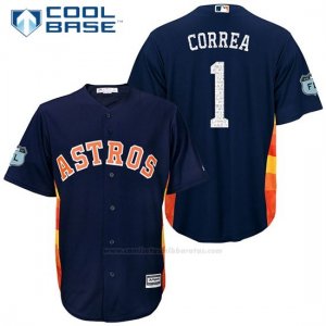 Camiseta Beisbol Hombre Houston Astros Carlos Correa 1 Azul 2017 Entrenamiento de Primavera Cool Base Jugador