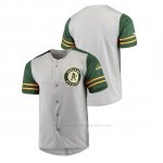 Camiseta Beisbol Hombre Oakland Athletics Button-Down Stitches Autentico Gris