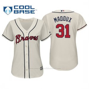 Camiseta Beisbol Mujer Atlanta Braves Greg Maddux Cool Base Majestic Alternato 2019 Crema