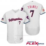 Camiseta Beisbol Hombre Milwaukee Brewers 2017 Estrellas y Rayas Eric Thames Blanco Flex Base