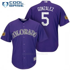 Camiseta Beisbol Hombre Colorado Rockies Carlos Gonzalez 5 Violeta 2017 Entrenamiento de Primavera Cool Base Jugador