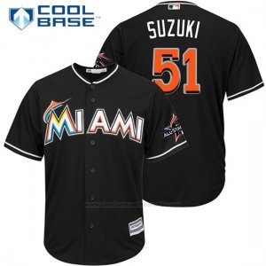 Camiseta Beisbol Hombre Miami Marlins 51 Ichiro Suzuki Negro2017 Cool Base