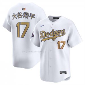 Camiseta Beisbol Hombre Los Angeles Dodgers Shohei Ohtani 2025 Gold Collection Kanji Limited Blanco