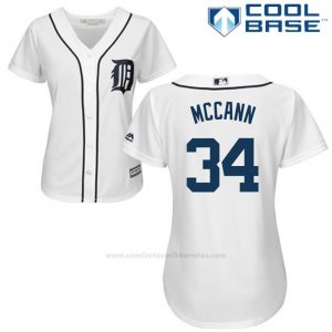 Camiseta Beisbol Mujer Detroit Tigers 34 James Mccann Blanco Autentico Coleccion Cool Base
