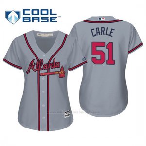 Camiseta Beisbol Mujer Atlanta Braves Shane Carle Cool Base Majestic Road 2019 Gris