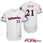 Camiseta Beisbol Hombre Milwaukee Brewers 2017 Estrellas y Rayas Travis Shaw Blanco Flex Base