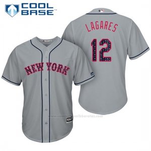 Camiseta Beisbol Hombre New York Mets 2017 Estrellas y Rayas Juan Lagares Gris Cool Base