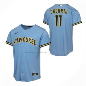 Camiseta Beisbol Nino Milwaukee Brewers Jackson Chourio Segunda Replica Azul Claro