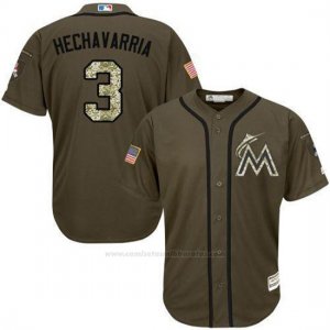 Camiseta Beisbol Hombre Miami Marlins 3 Adeiny Hechavarria Verde Salute To Service