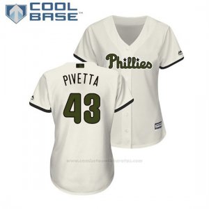 Camiseta Beisbol Mujer Philadelphia Phillies Nick Pivetta 2018 Dia de los Caidos Cool Base Crema