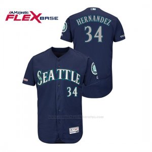 Camiseta Beisbol Hombre Seattle Mariners Felix Hernandez 150th Aniversario Patch Autentico Flex Base Azul