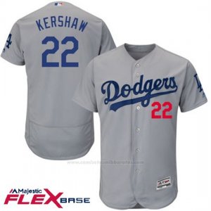 Camiseta Beisbol Hombre Los Angeles Dodgers Clayton Kershaw Autentico Coleccion Gris Flex Base