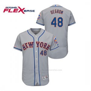 Camiseta Beisbol Hombre New York Mets Jacob Degrom 150th Aniversario Patch Autentico Flex Base Gris