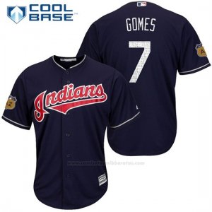 Camiseta Beisbol Hombre Cleveland Indians Yan Gomes 7 Azul 2017 Entrenamiento de Primavera Cool Base Jugador