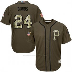 Camiseta Beisbol Hombre Pittsburgh Pirates 24 Barry Bonds Verde Salute To Service