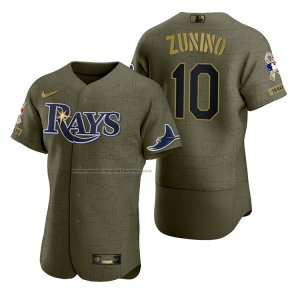 Camiseta Beisbol Hombre Tampa Bay Rays Mike Zunino Camuflaje Digital Verde 2021 Salute To Service