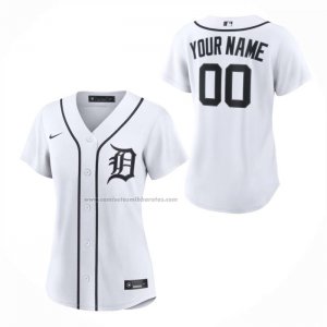 Camiseta Beisbol Mujer Detroit Tigers Primera Replica Personalizada Blanco