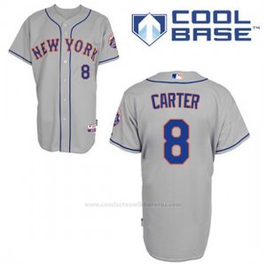 Camiseta Beisbol Hombre New York Mets Gary Carter 8 Gris Cool Base