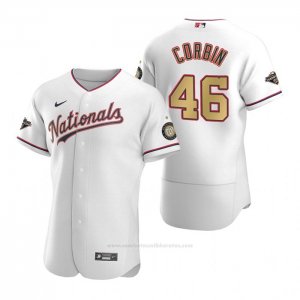 Camiseta Beisbol Hombre Washington Nationals Patrick Corbin Gold-Trimmed Championship Autentico Blanco