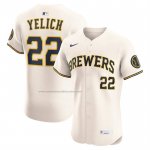 Camiseta Beisbol Hombre Milwaukee Brewers Christian Yelich Primera Elite Crema
