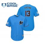 Camiseta Beisbol Hombre Miami Marlins Starlin Castro Cool Base Entrenamiento de Primavera 2019 Azul