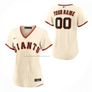 Camiseta Beisbol Mujer San Francisco Giants Primera Replica Personalizada Crema