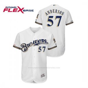 Camiseta Beisbol Hombre Milwaukee Brewers Chase Anderson 150th Aniversario Patch Autentico Flex Base Blanco