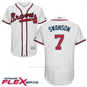 Camiseta Beisbol Hombre Atlanta Braves 7 Dansby Swanson Blanco Flex Base