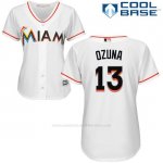 Camiseta Beisbol Mujer Miami Marlins 13 Marcell Ozuna Blanco Autentico Coleccion Cool Base