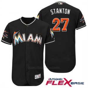 Camiseta Beisbol Hombre Miami Marlins 27 Giancarlo Stanton Negro 2017 Flex Base