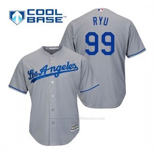 Camiseta Beisbol Hombre Los Angeles Dodgers Hyun Jin Ryu 99 Gris Cool Base