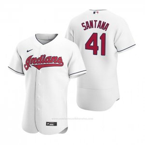 Camiseta Beisbol Hombre Cleveland Indians Carlos Santana Autentico 2020 Primera Blanco