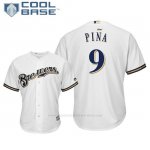Camiseta Beisbol Hombre Milwaukee Brewers Manny Pina Cool Base 1ª Blanco
