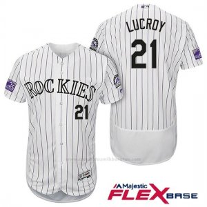 Camiseta Beisbol Hombre Colorado Rockies Jonathan Lucroy 21 Blanco 25th Season Flex Base