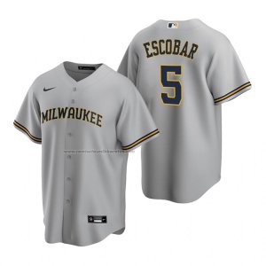 Camiseta Beisbol Hombre Milwaukee Brewers Eduardo Escobar Replica Road Gris