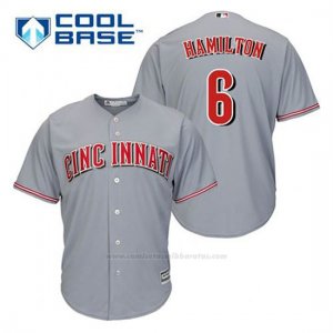Camiseta Beisbol Hombre Cincinnati Reds Billy Hamilton 6 Gris Cool Base