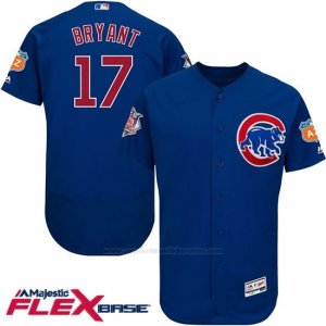 Camiseta Beisbol Hombre Chicago Cubs 17 Bryant Azul Flex Base Autentico Coleccion On Field Entrenamiento de Primavera
