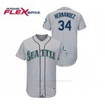 Camiseta Beisbol Hombre Seattle Mariners Felix Hernandez 150th Aniversario Patch Autentico Flex Base Gris
