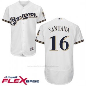 Camiseta Beisbol Hombre Milwaukee Brewers Domingo Santana Blanco Autentico Coleccion Flex Base Custom