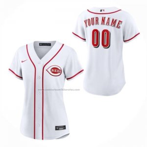 Camiseta Beisbol Mujer Cincinnati Reds Primera Replica Personalizada Blanco
