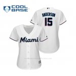 Camiseta Beisbol Mujer Miami Marlins Brian Anderson Cool Base Majestic 1ª 2019 Blanco