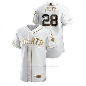 Camiseta Beisbol Hombre San Francisco Giants Buster Posey Golden Edition Autentico Blanco