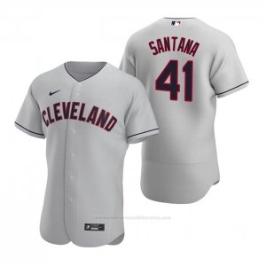 Camiseta Beisbol Hombre Cleveland Indians Carlos Santana Autentico 2020 Road Gris
