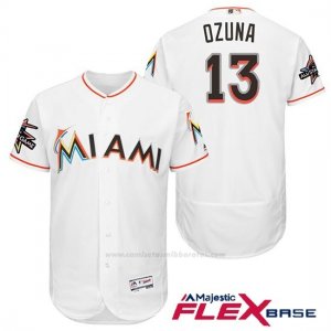 Camiseta Beisbol Hombre Miami Marlins 13 Marchell Ozuna Blanco 2017 Flex Base